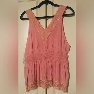 No Boundaries Woven Neck Lace XXL Top in Pink.